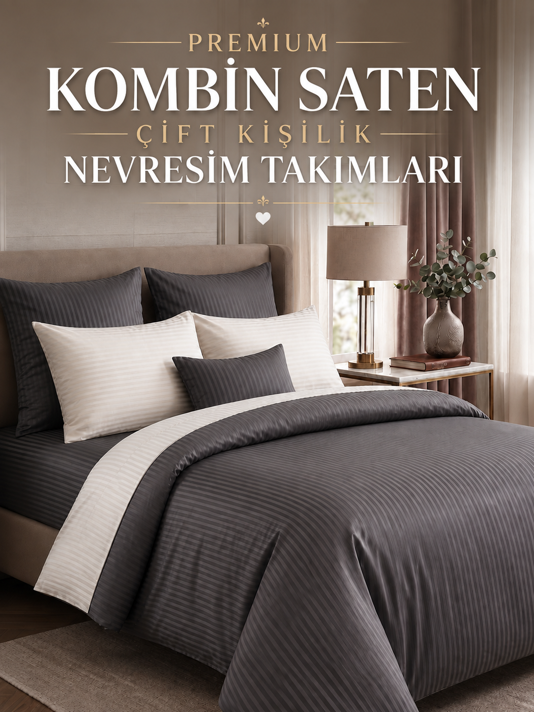 Premium Kombin Çift Taraflı Saten Çift Kişilik Nevresim Takımları