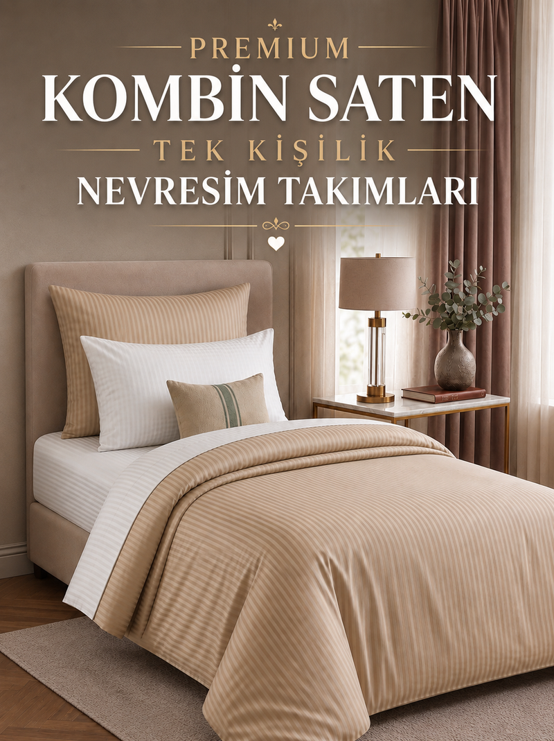 Premium Kombin Çift Taraflı Saten Tek Kişilik Nevresim Takımları