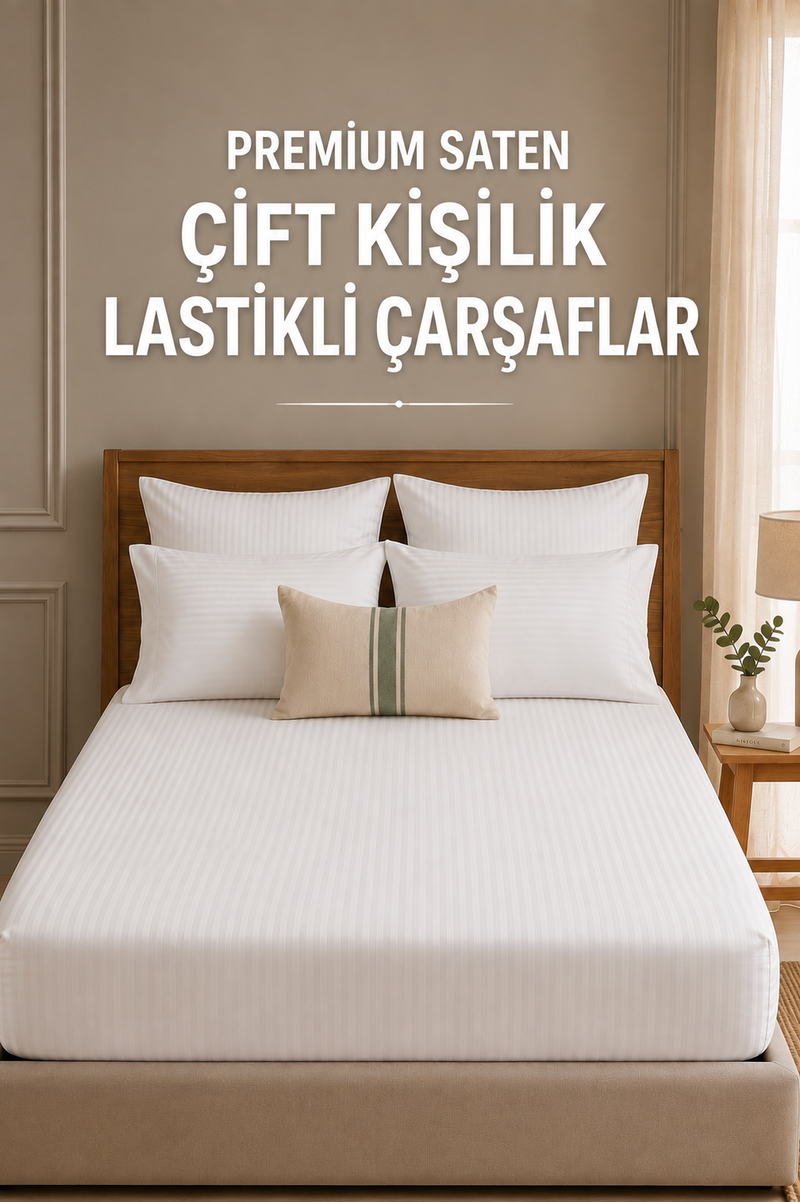 Premium Saten Çift Kişilik Lastikli Çarşaflar