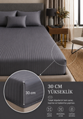 Premium Saten Pamuklu  Çift Kişilik Lastikli Çarşaf + 2 Adet Yastık Kılıfı Seti Antrasit