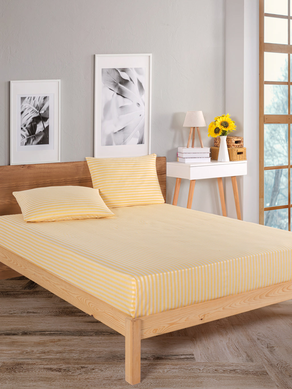 Saten Lastikli Çarşaflı Tek Kişilik Nevresim Takımı Sarı