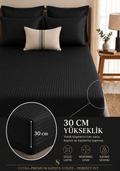 Premium Saten Pamuklu  Çift Kişilik Lastikli Çarşaf + 2 Adet Yastık Kılıfı Seti Siyah