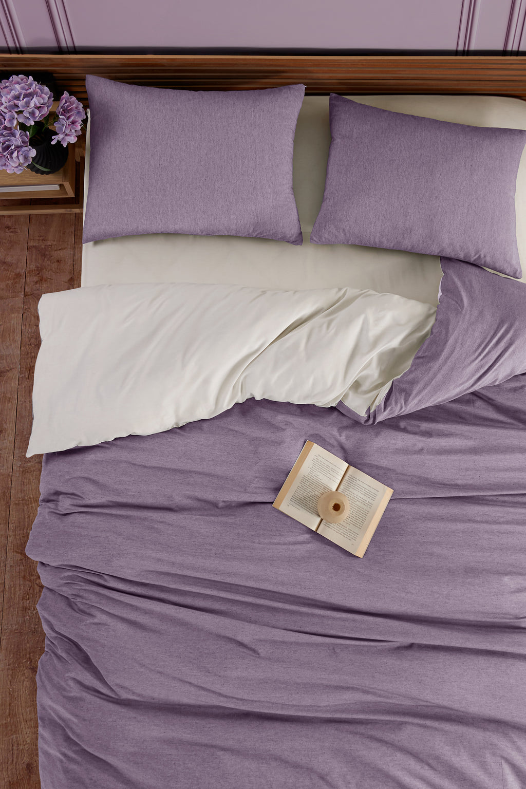 Düz Renk Lastikli Çarşaflı Çift Kişilik Nevresim Takımı