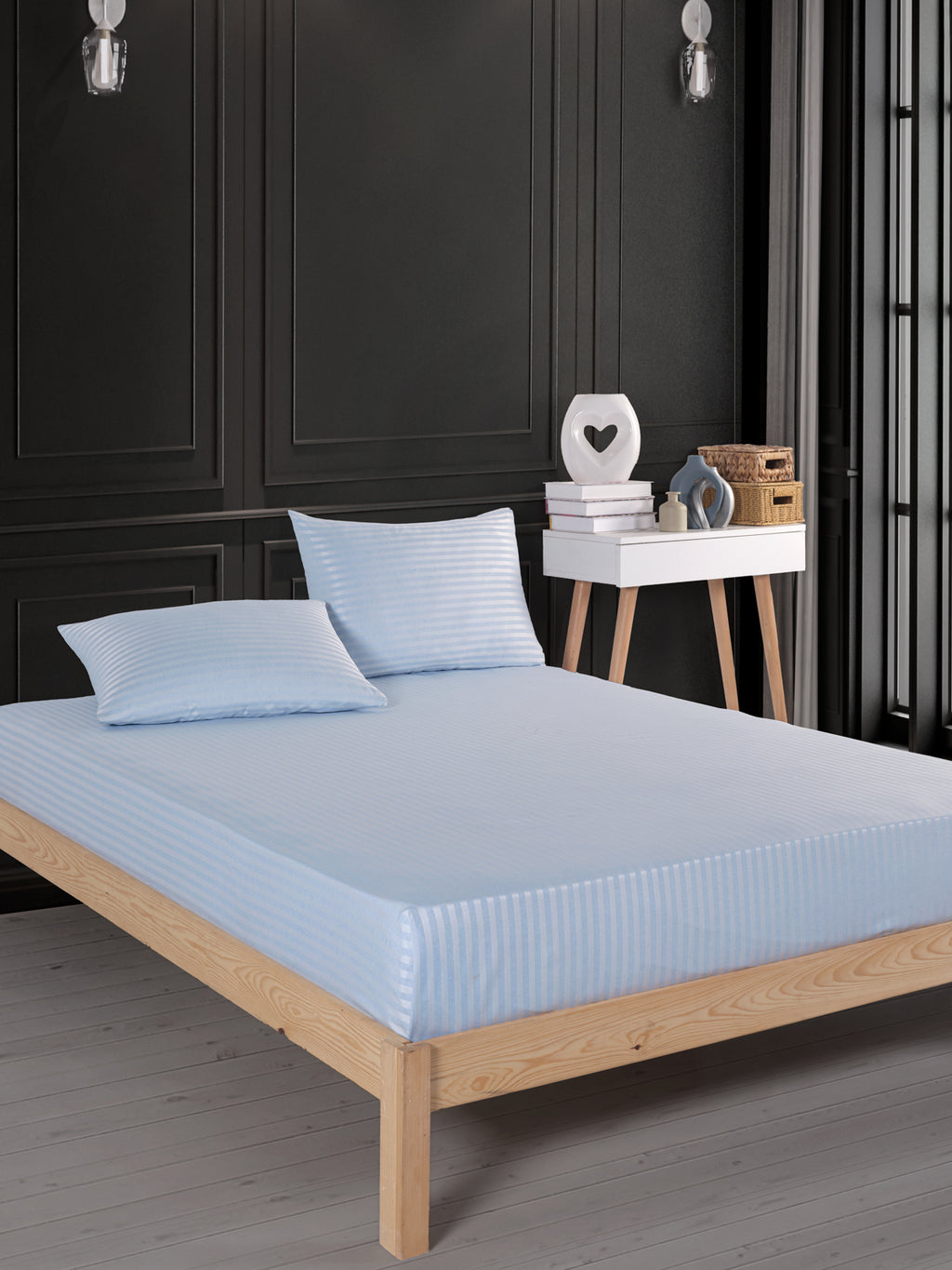 Einzelbett-Bettwäsche-Set mit Satin-Spannbetttuch, Blau (1 Kissenbezug)