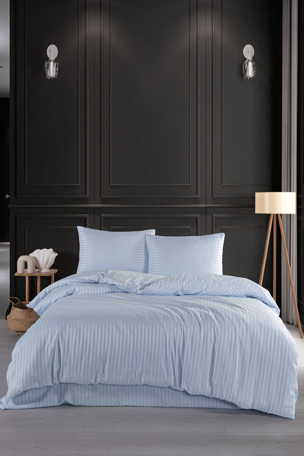 Einzelbett-Bettwäsche-Set mit Satin-Spannbetttuch, Blau (1 Kissenbezug)