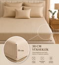 Premium Saten Pamuklu  Çift Kişilik Lastikli Çarşaf + 2 Adet Yastık Kılıfı Seti Bej