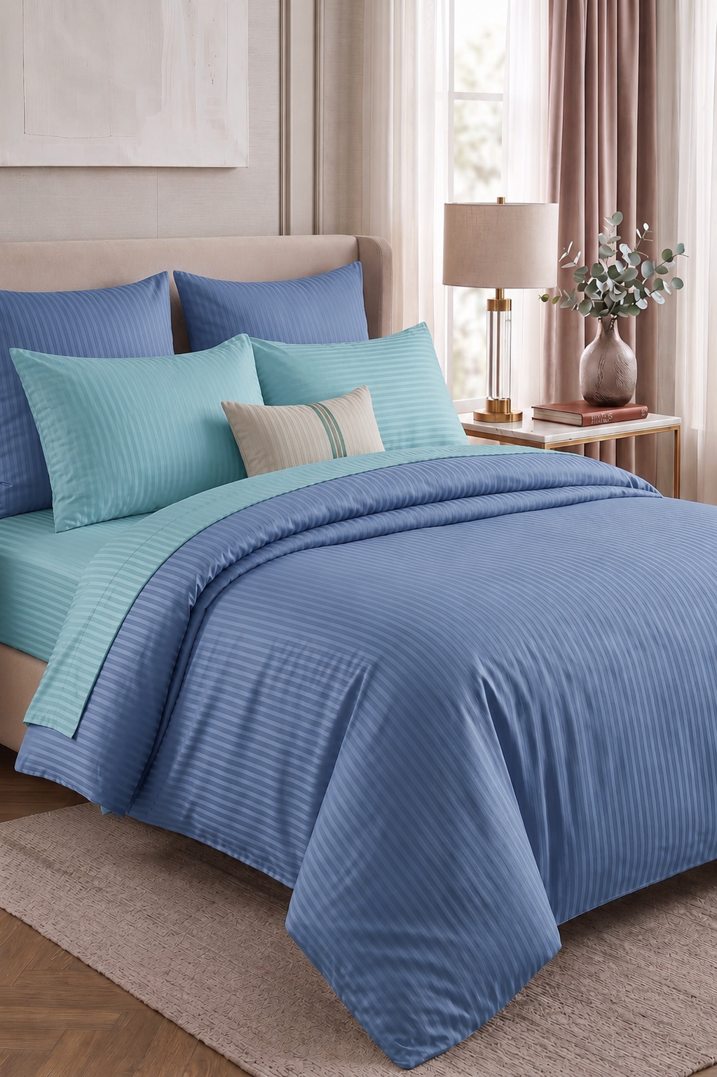 Premium Saten Çift Taraflı Kombin Nevresim Takımı | Lastikli Çarşaflı | 4 Yastık Kılıfı | 200x220 Nevresim