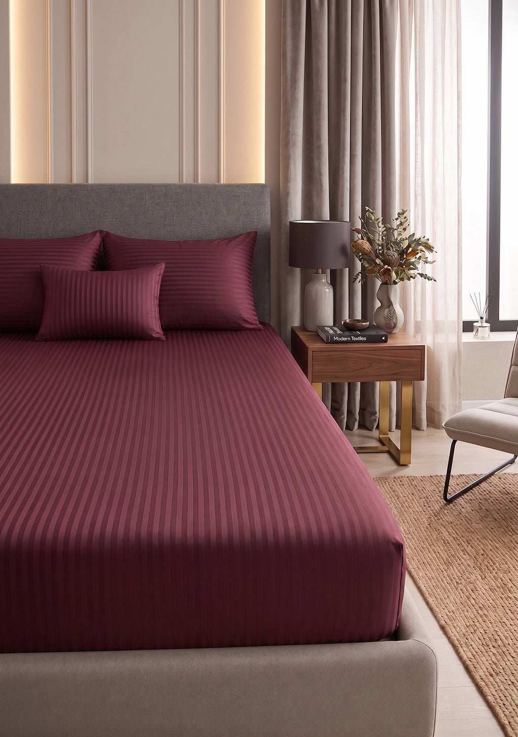 Premium Saten Çift Kişilik Lastikli Çarşaf + 2 Adet Yastık Kılıfı Seti Bordo