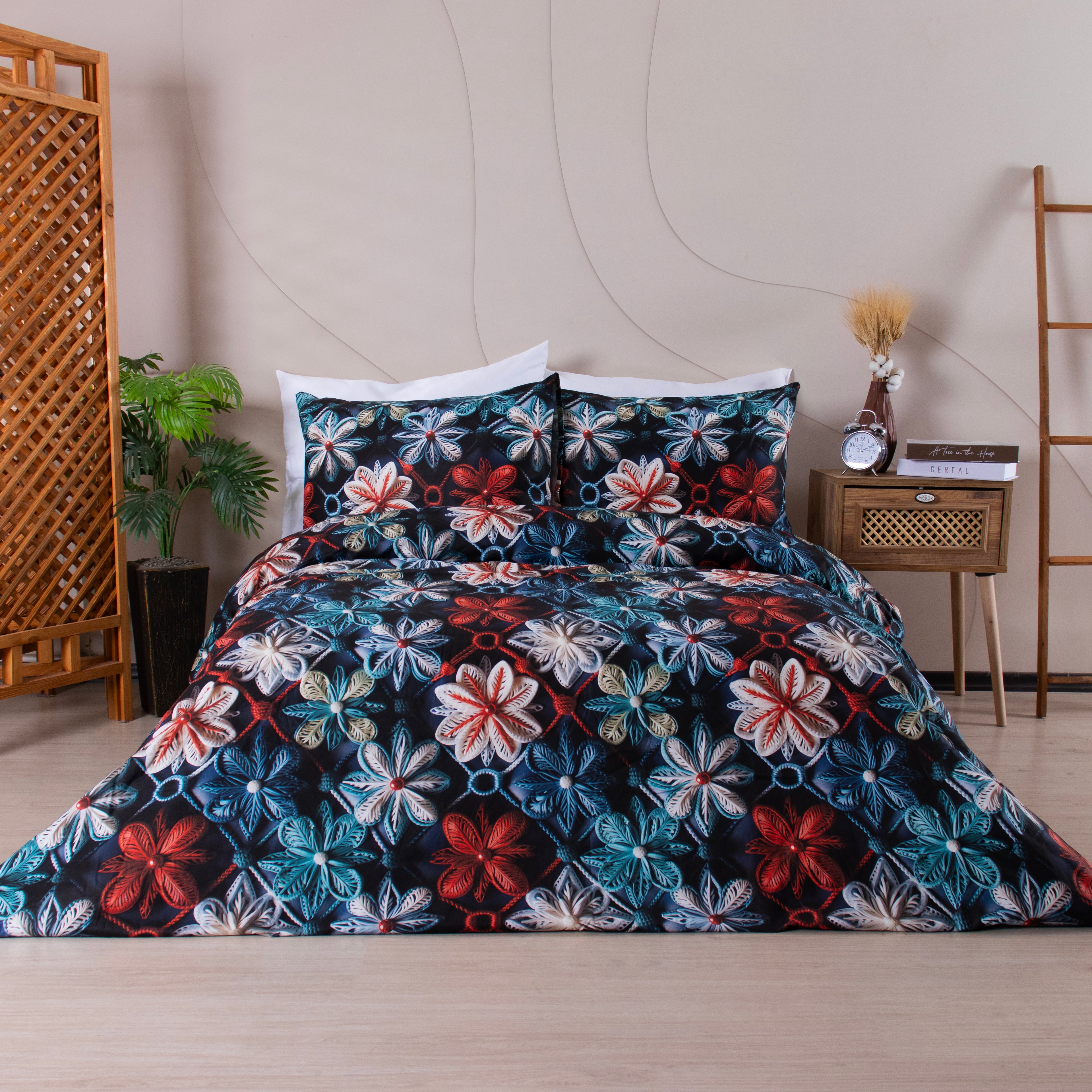 Çift Kişilik %100 Pamuklu 5 Boyutlu Nevresim Takımı Lastikli Çarşaflı