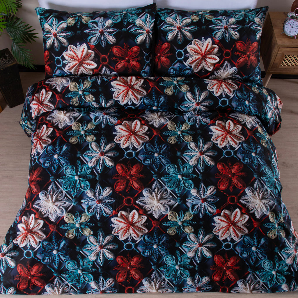 Çift Kişilik %100 Pamuklu 5 Boyutlu Nevresim Takımı Lastikli Çarşaflı