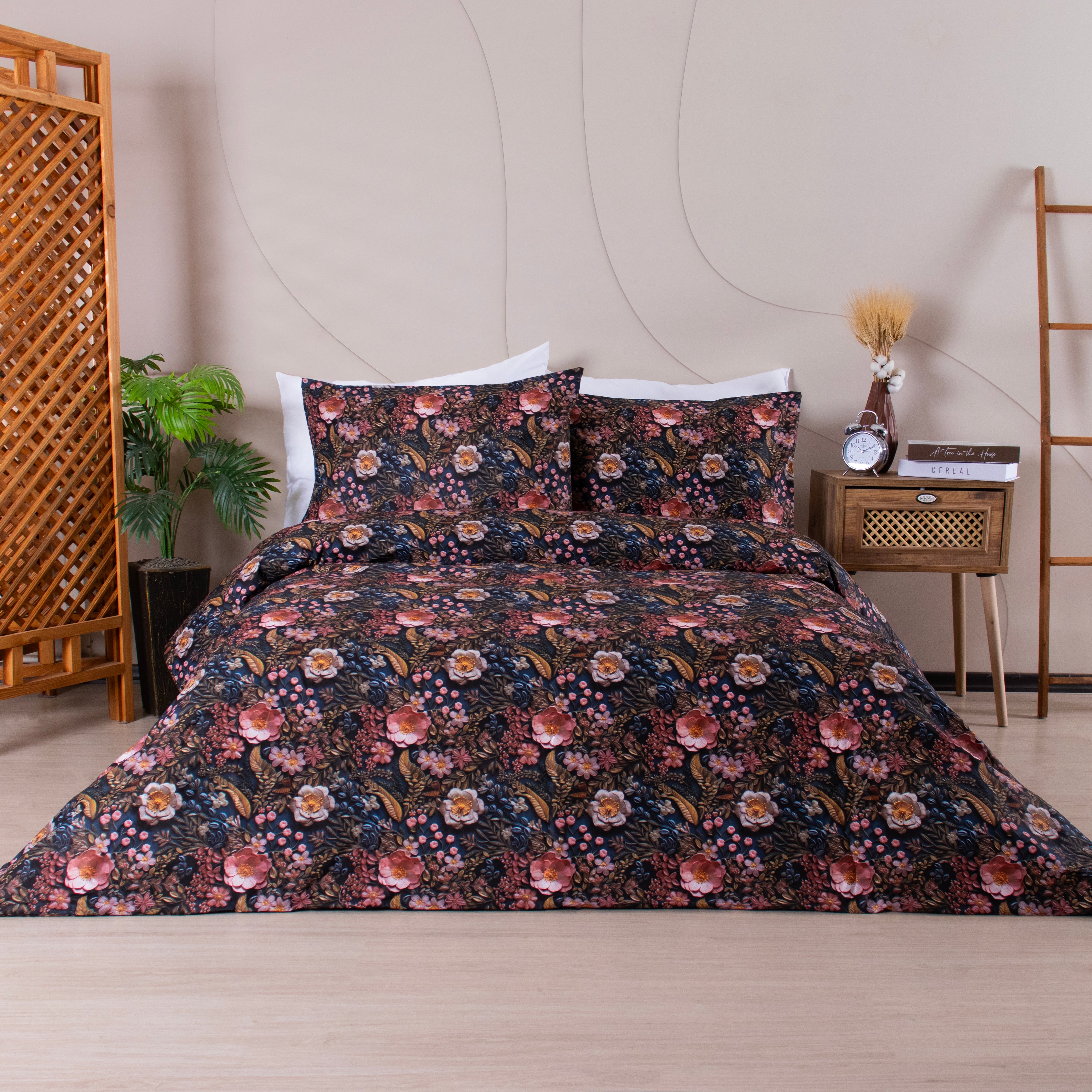 Çift Kişilik %100 Pamuklu 5 Boyutlu Nevresim Takımı Lastikli Çarşaflı