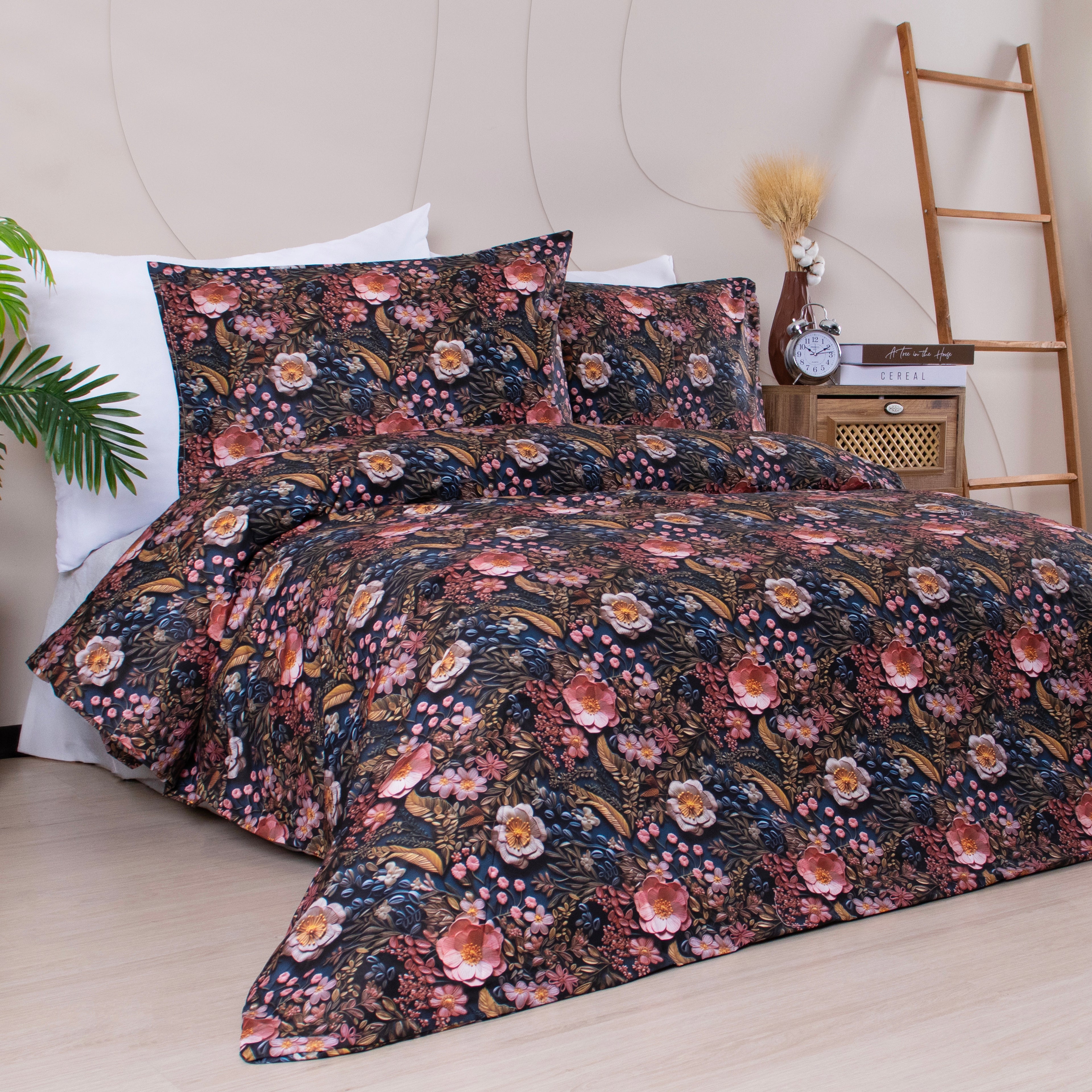 Çift Kişilik %100 Pamuklu 5 Boyutlu Nevresim Takımı Lastikli Çarşaflı