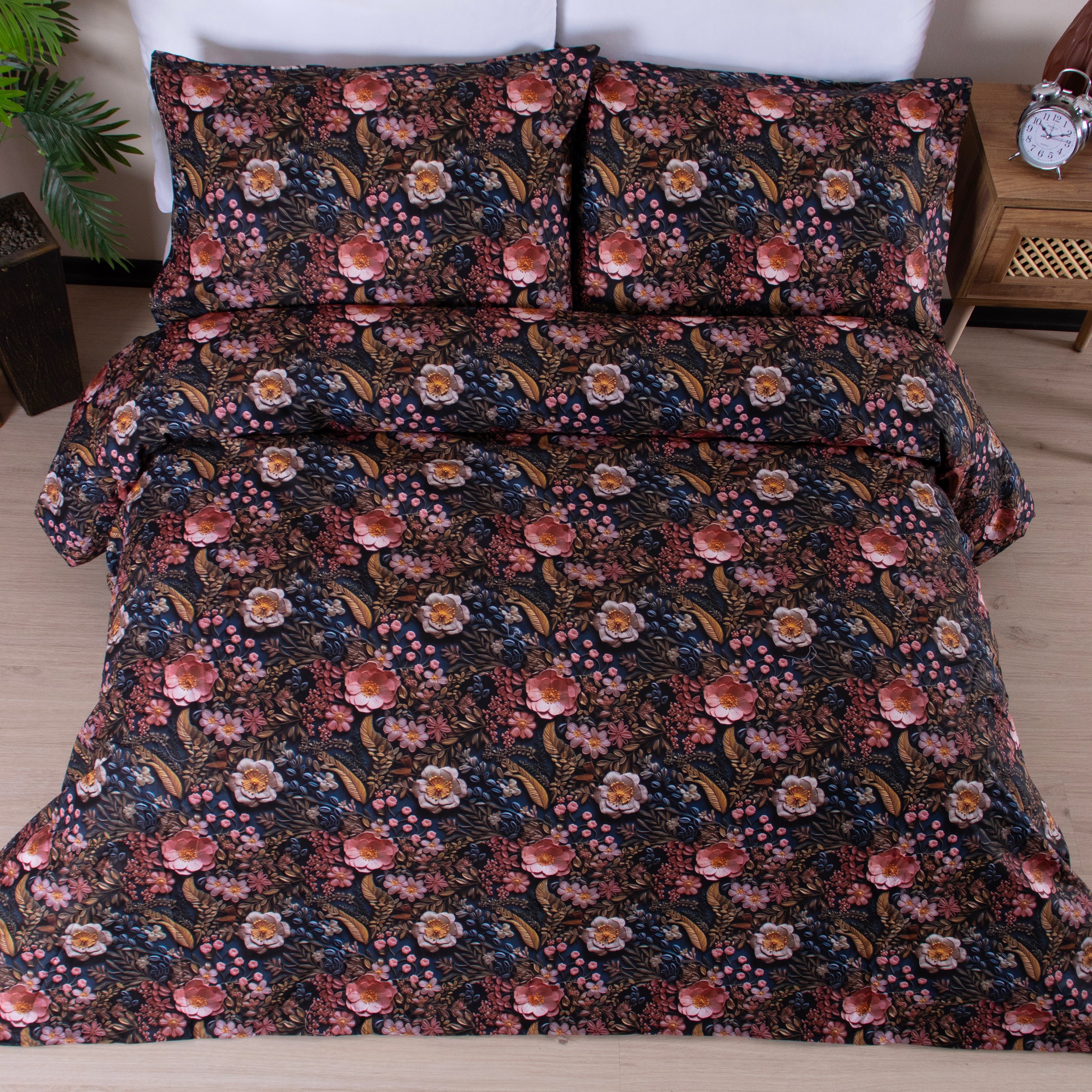 Çift Kişilik %100 Pamuklu 5 Boyutlu Nevresim Takımı Lastikli Çarşaflı