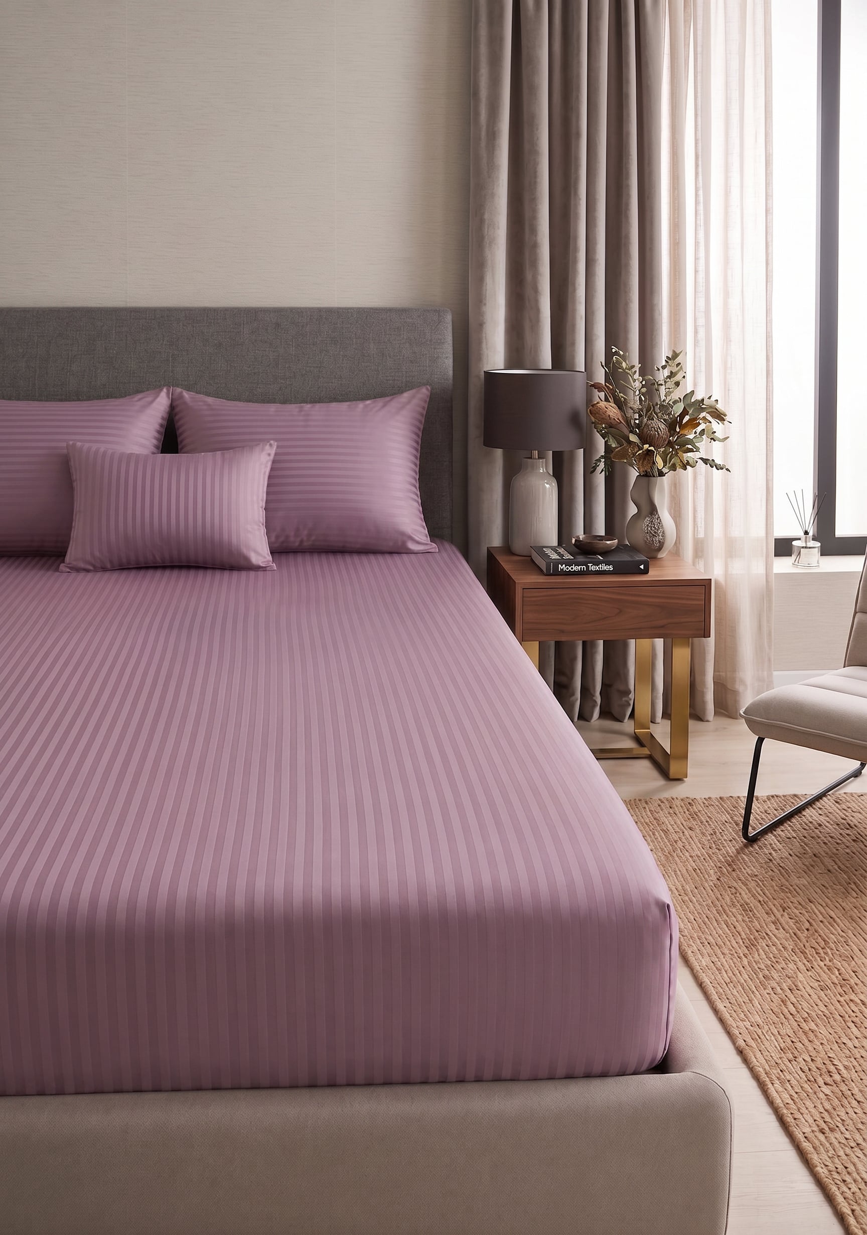 Premium Saten Pamuklu  Çift Kişilik Lastikli Çarşaf + 2 Adet Yastık Kılıfı Seti Mürdüm