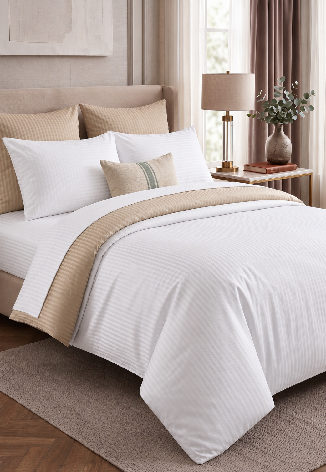 Premium Saten Çift Taraflı Kombin Nevresim Takımı | Lastikli Çarşaflı | 4 Yastık Kılıfı