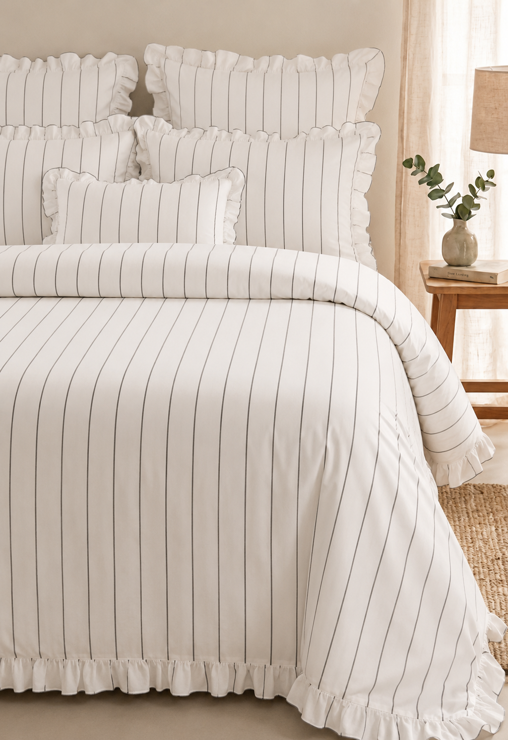 Lüks Fırfırlı Çift Kişilik Nevresim Takımı – Lastikli Çarşaflı Şık Tasarım