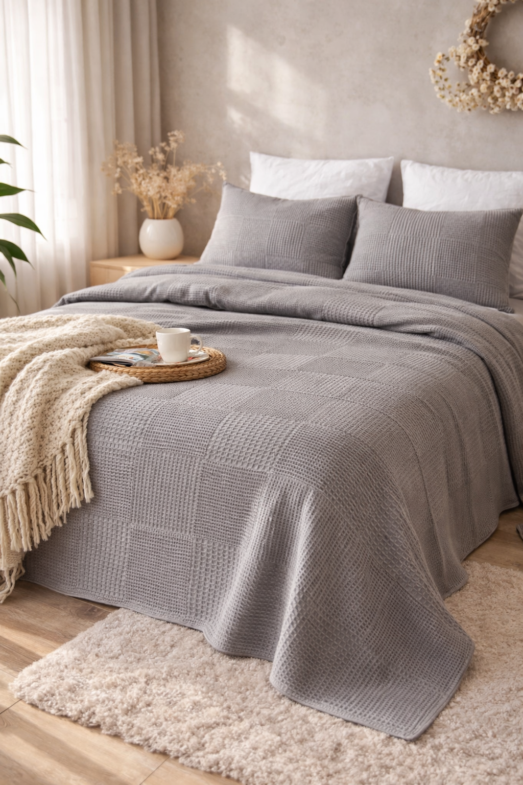 %100 Pamuk Yatak Örtüsü Takımı 240x260 Cm  – Çift Yastık Kılıfı Dahil, Nefes Alan Şık ve Konforlu