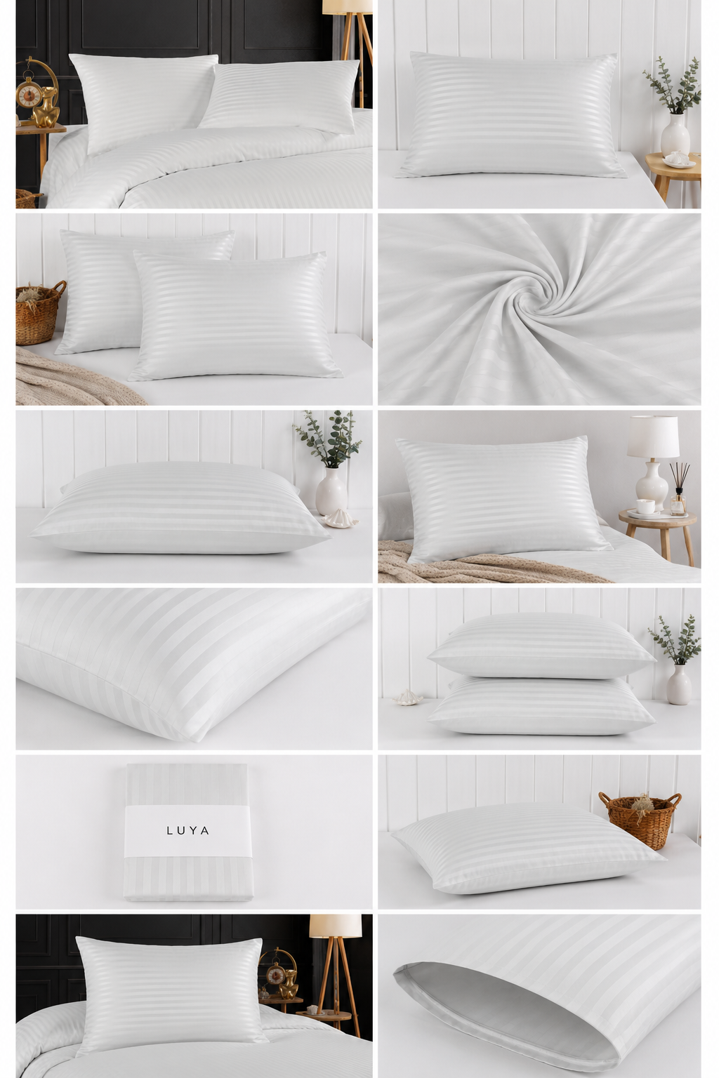 Weißer Satin-Kissenbezug 12er-Set 50x70 cm mit Klappe