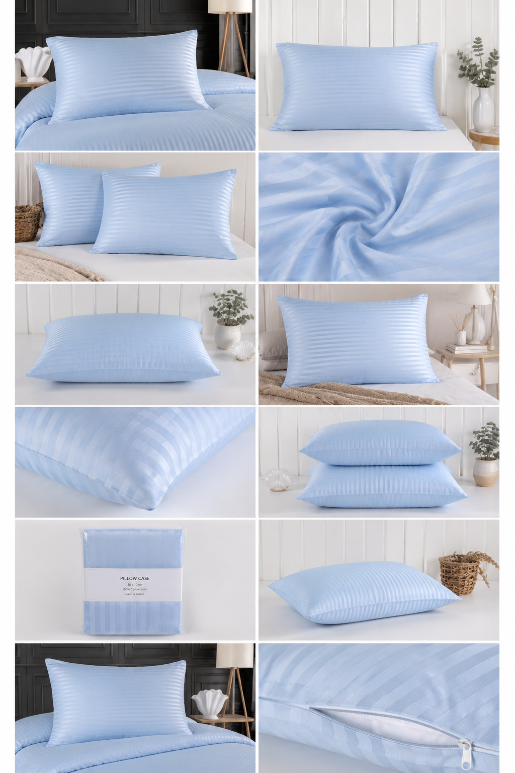 Blauer Satin-Kissenbezug 12er-Set 50x70 cm mit Lasche