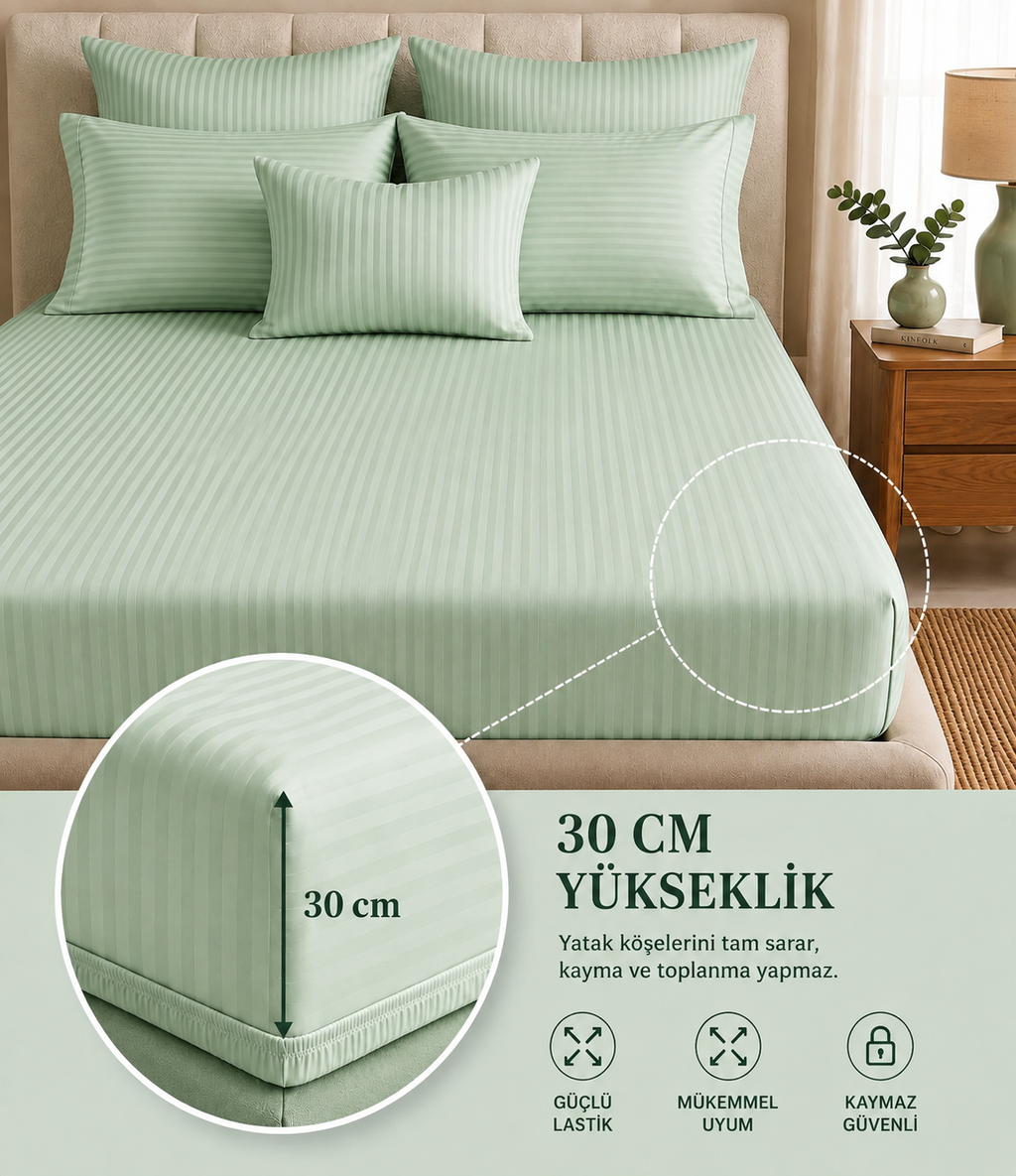 Özel Renk Pamuklu Saten Çift Kişilik Lastikli Çarşaflı Nevresim Takımı Mint Yeşili – Yumuşak Dokulu (Yastık Kılıfı 2 Adet)